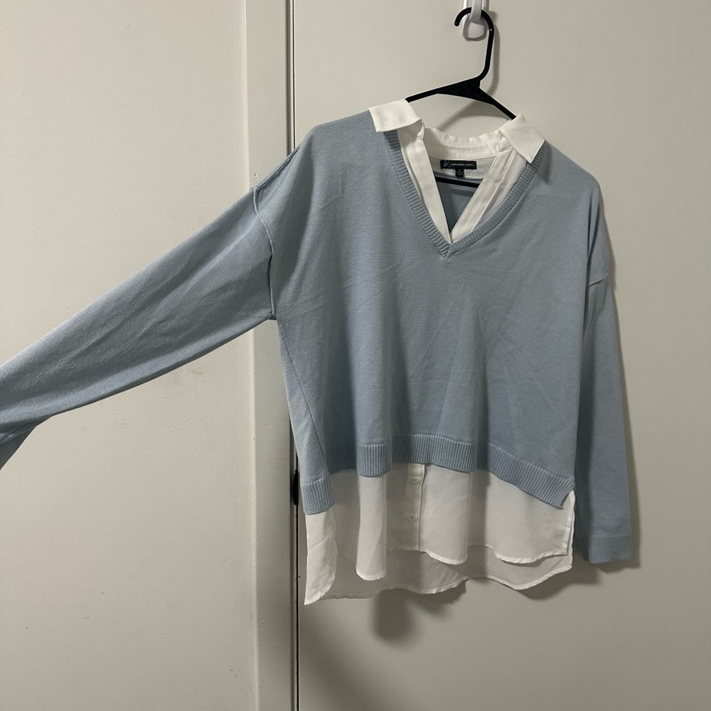 Adrianna Papell White and Blue Layered Top